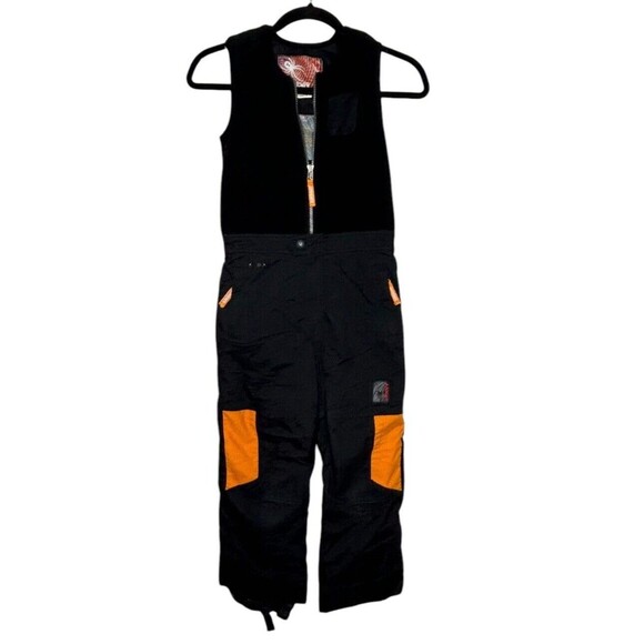 Spyder Boys Size 7 Expedition Insulated Ski Pants Suit Snow Bib Black Orange